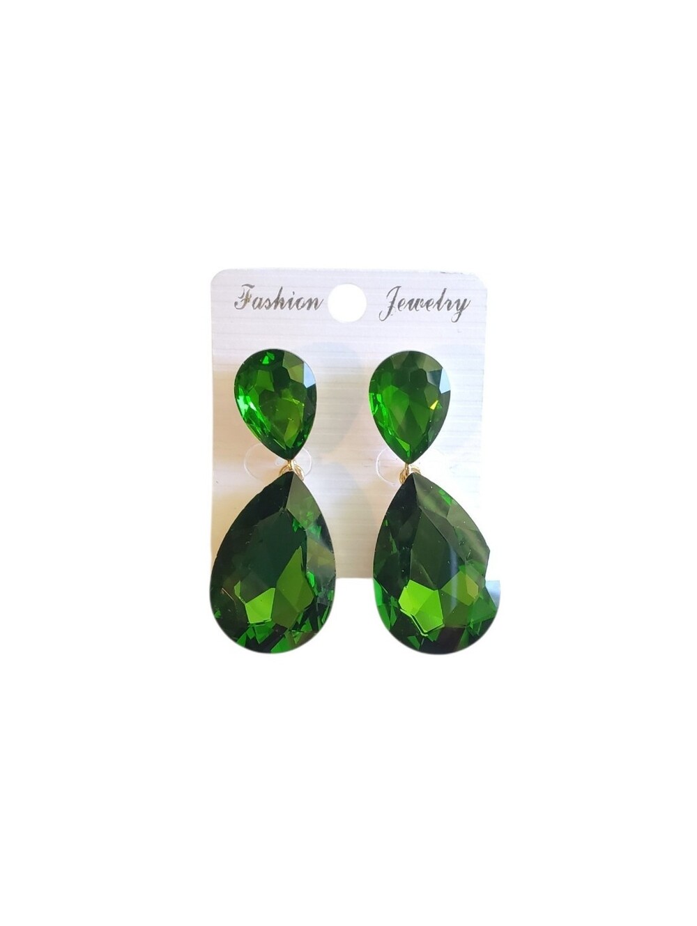 Green Teardrop Crystal Dangle Earrings